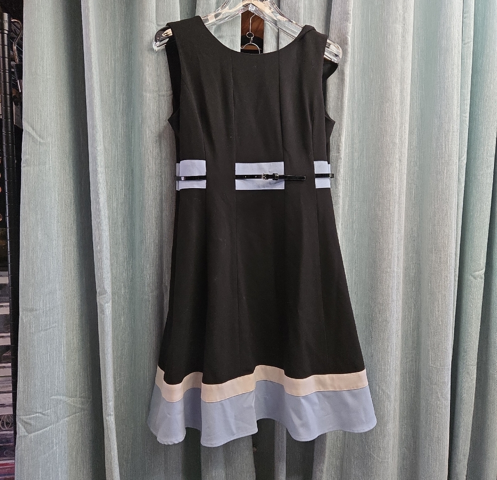 Calvin Klein Black Dress with Light Blue and Cream Accents